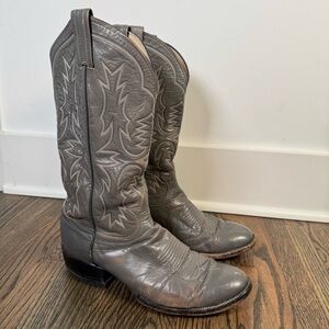 Vintage Tony Lama Black Label grey leather western cowboy boots Made in USA 8.5